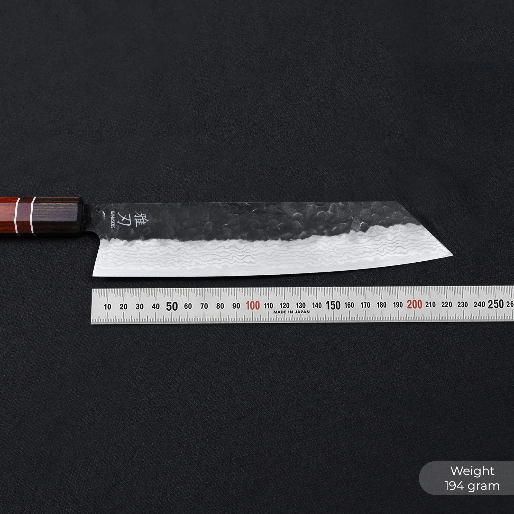 K08 Bunka Knife - Damascus 2 Red Ebony Wood Handle - Image 3