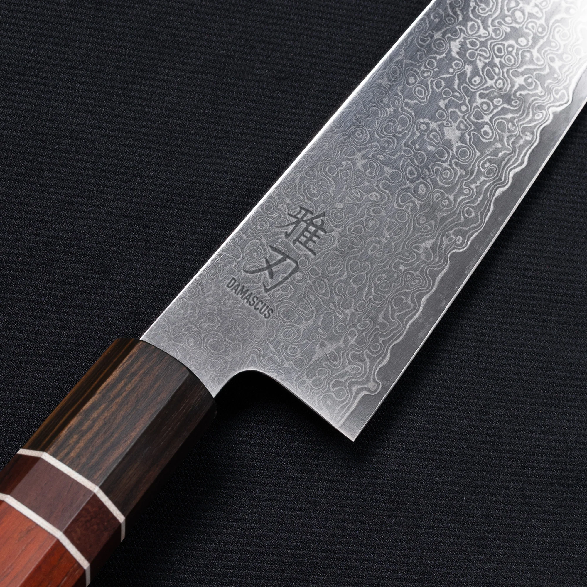 Petty Damascus VG10 Ebony Wood Handle + Whetstone - Image 3