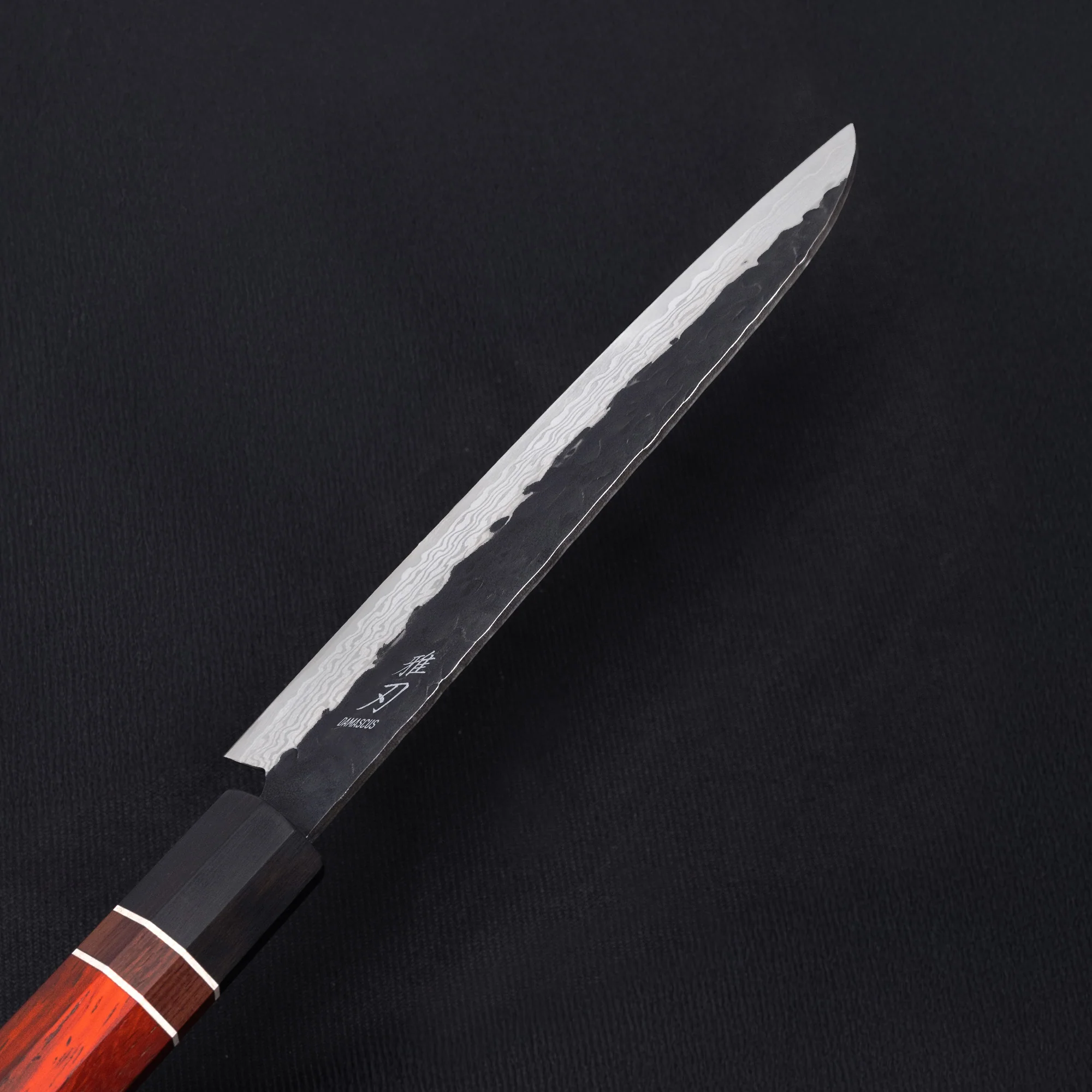 K06 Santoku Knife - Damascus Ebony Wood Handle - Image 4