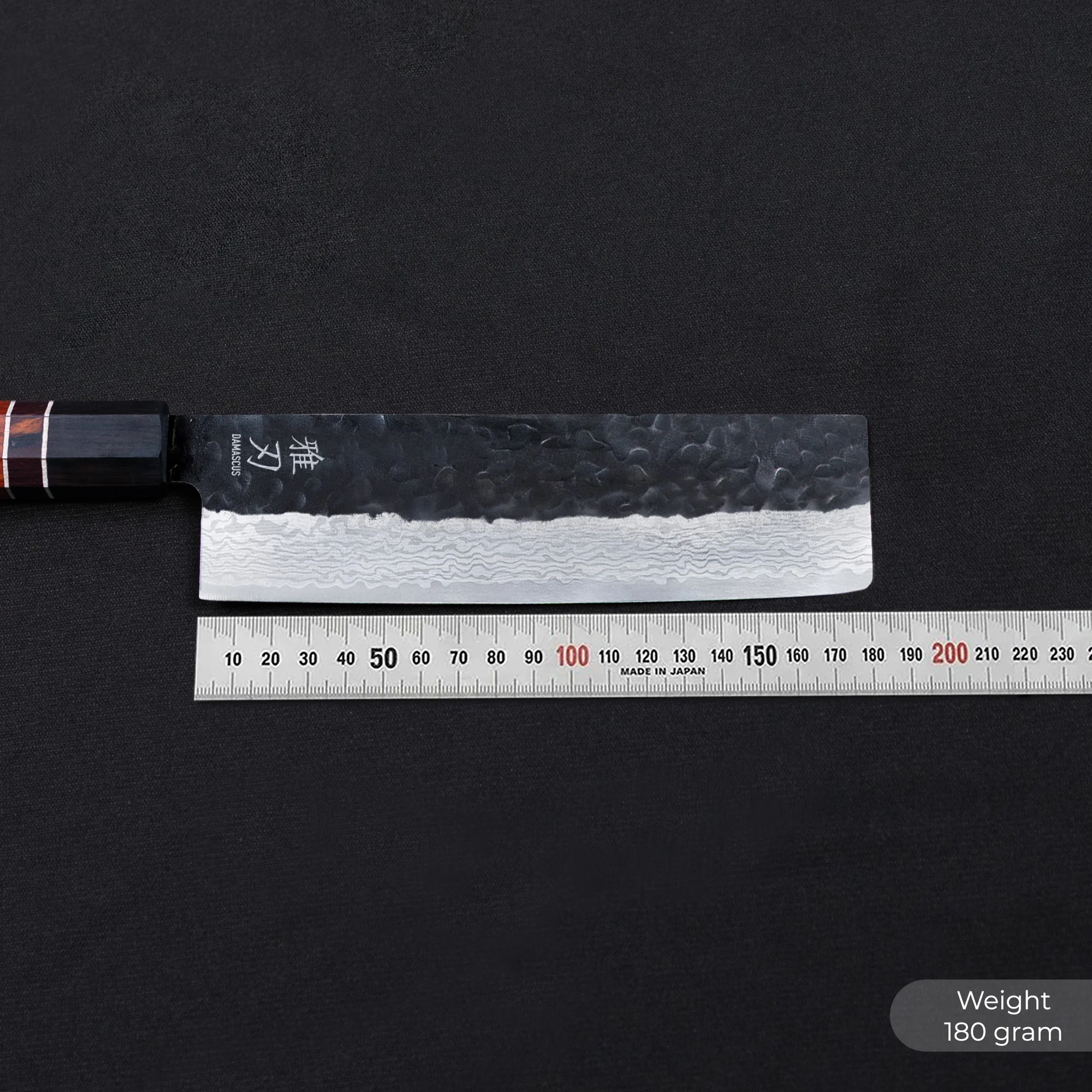 K07 Nakiri Knife - Damascus 2 Red Ebony Wood Handle - Image 3