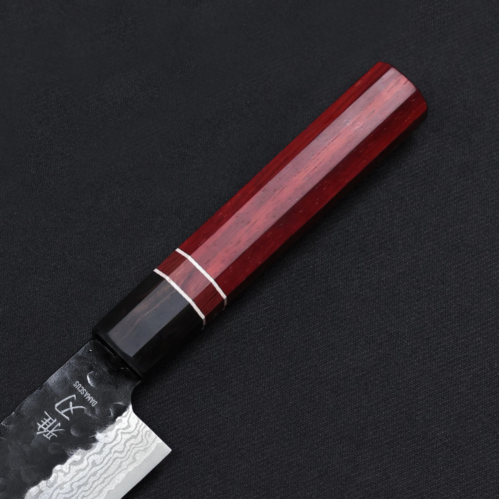K10 Kiritsuke Knife - Damascus 2 Red Ebony Wood Handle - Image 4