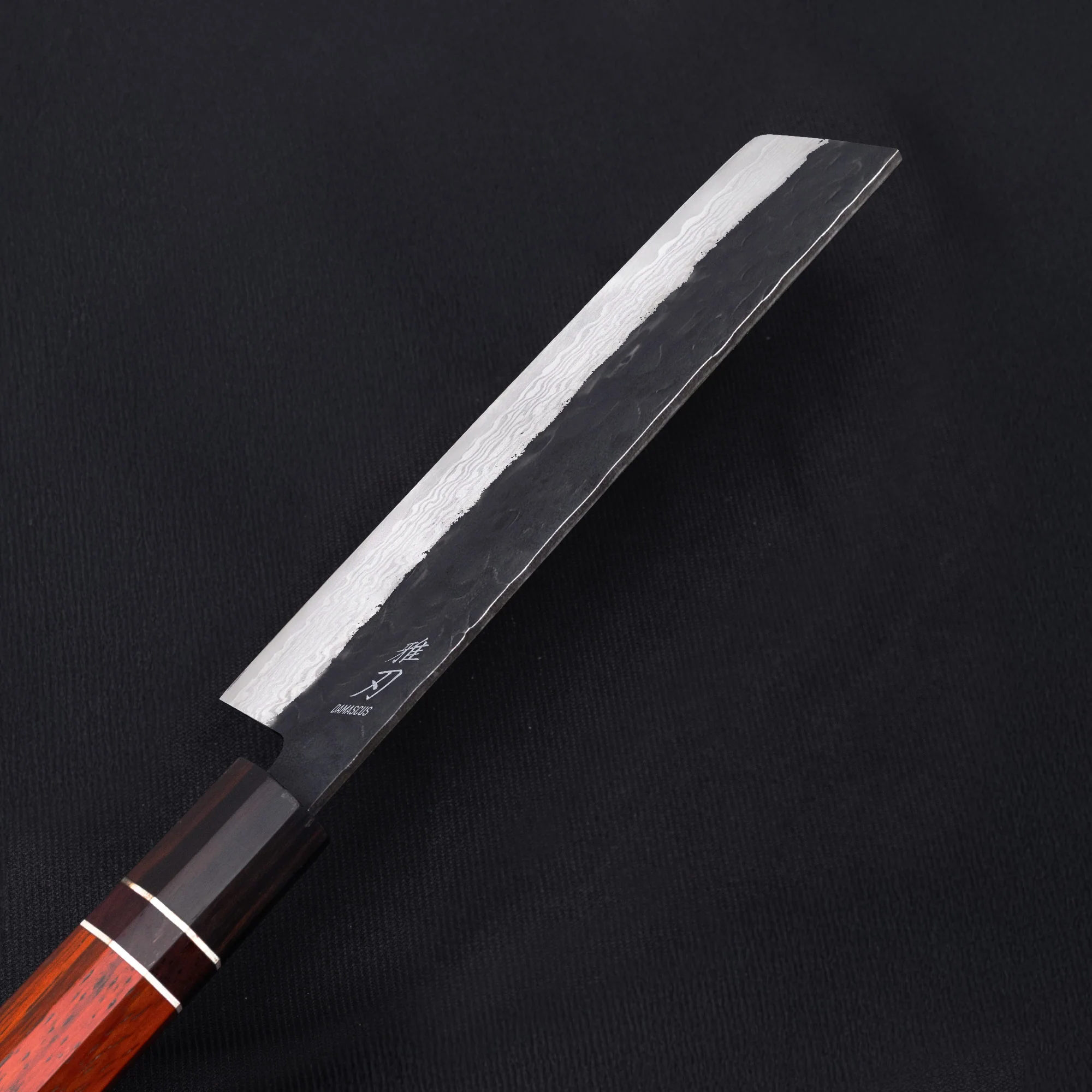 K07 Nakiri Knife - Damascus 2 Red Ebony Wood Handle - Image 6