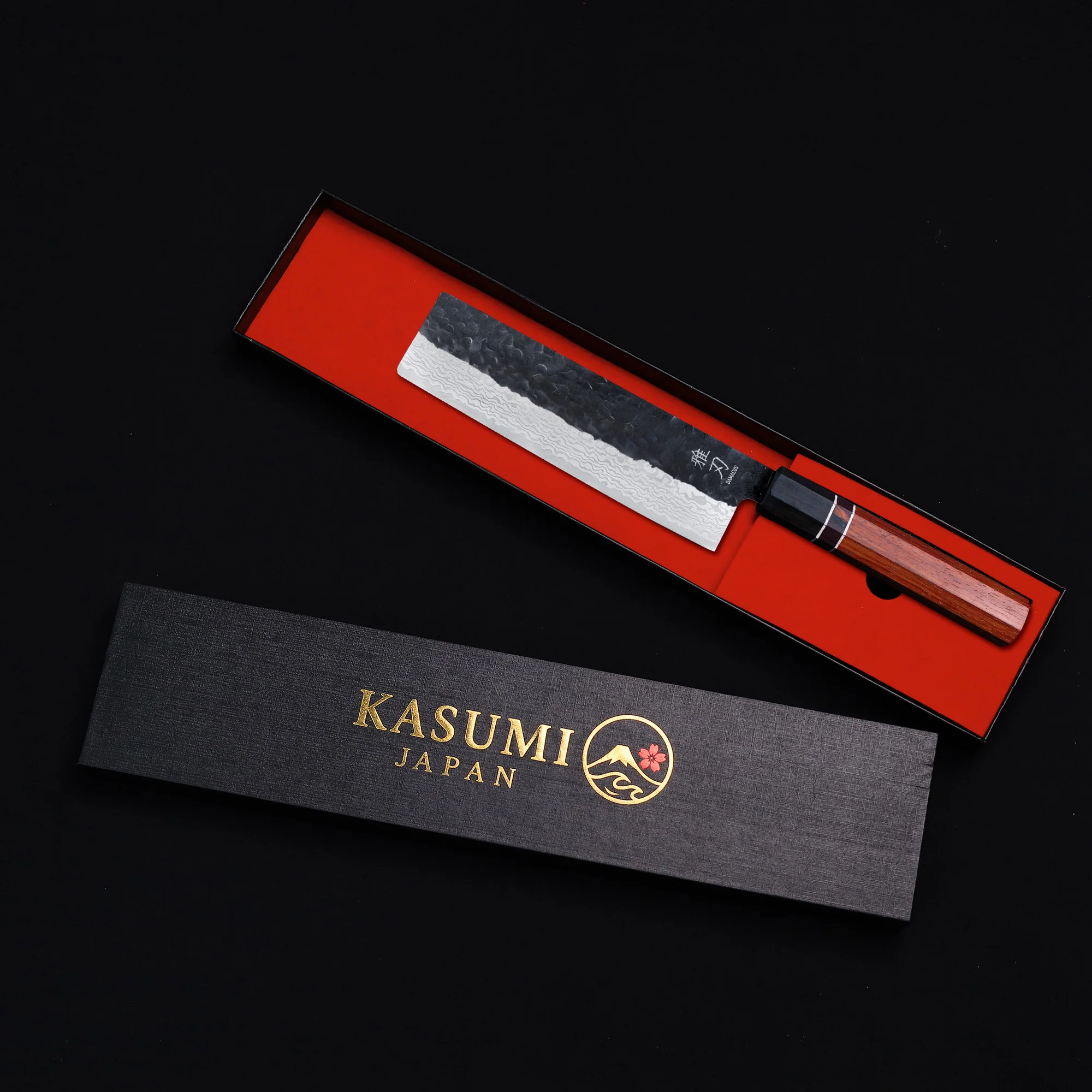 K07 Nakiri Knife - Damascus 2 Red Ebony Wood Handle - Image 7