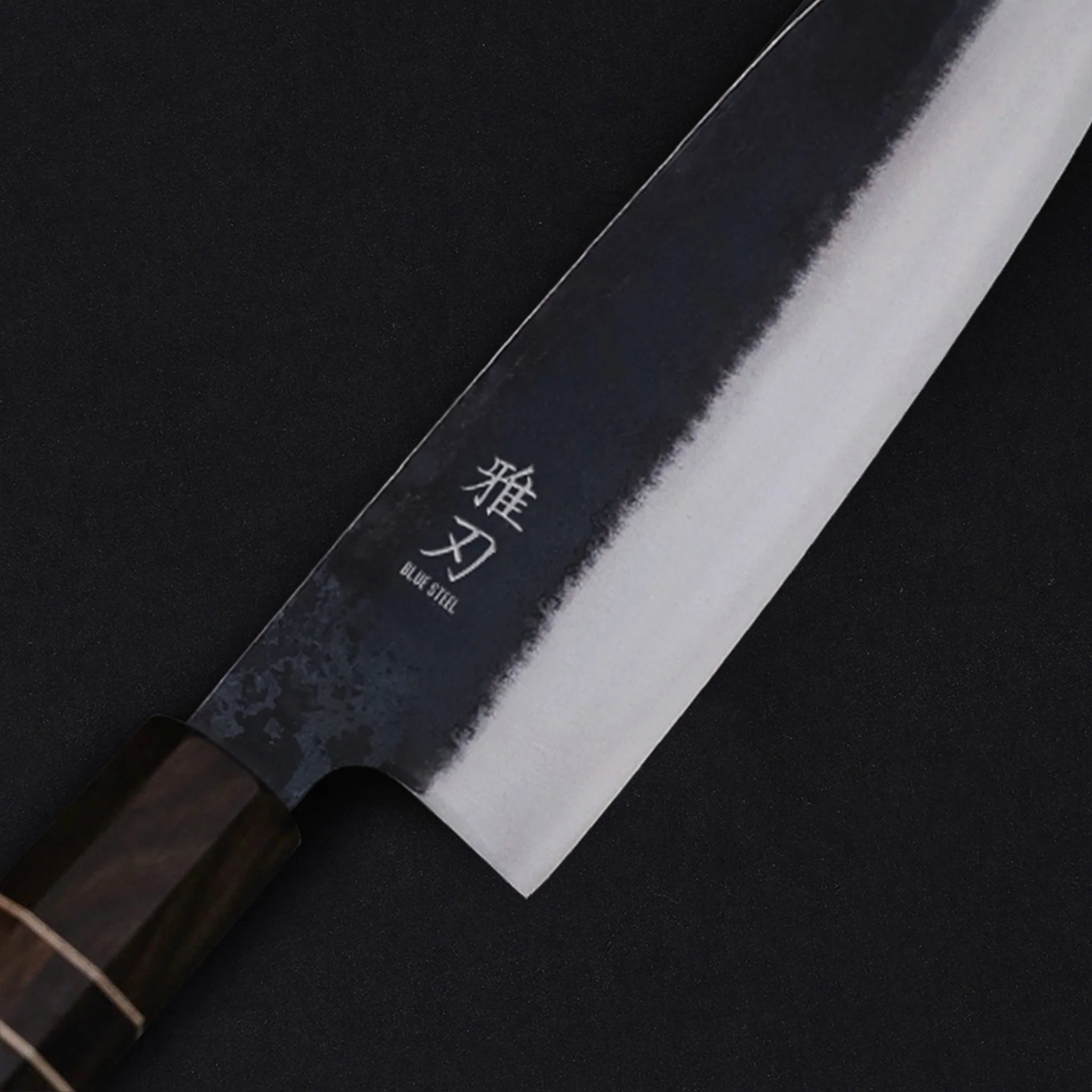 K02 Santoku Blue Steel Ebony Wood Handle 170mm/6.7in - Image 3
