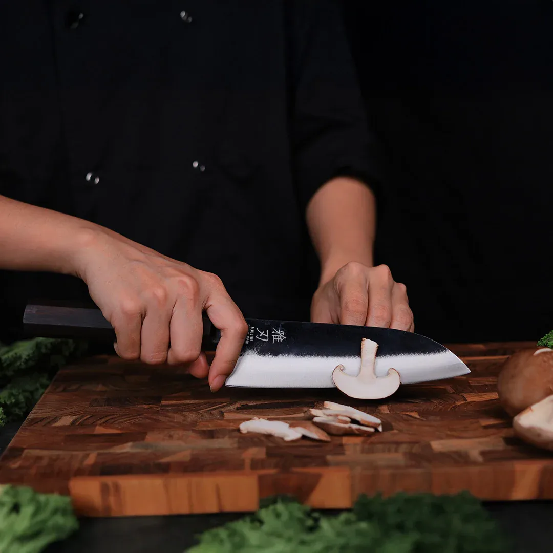K02 Santoku Blue Steel Ebony Wood Handle 170mm/6.7in - Image 7
