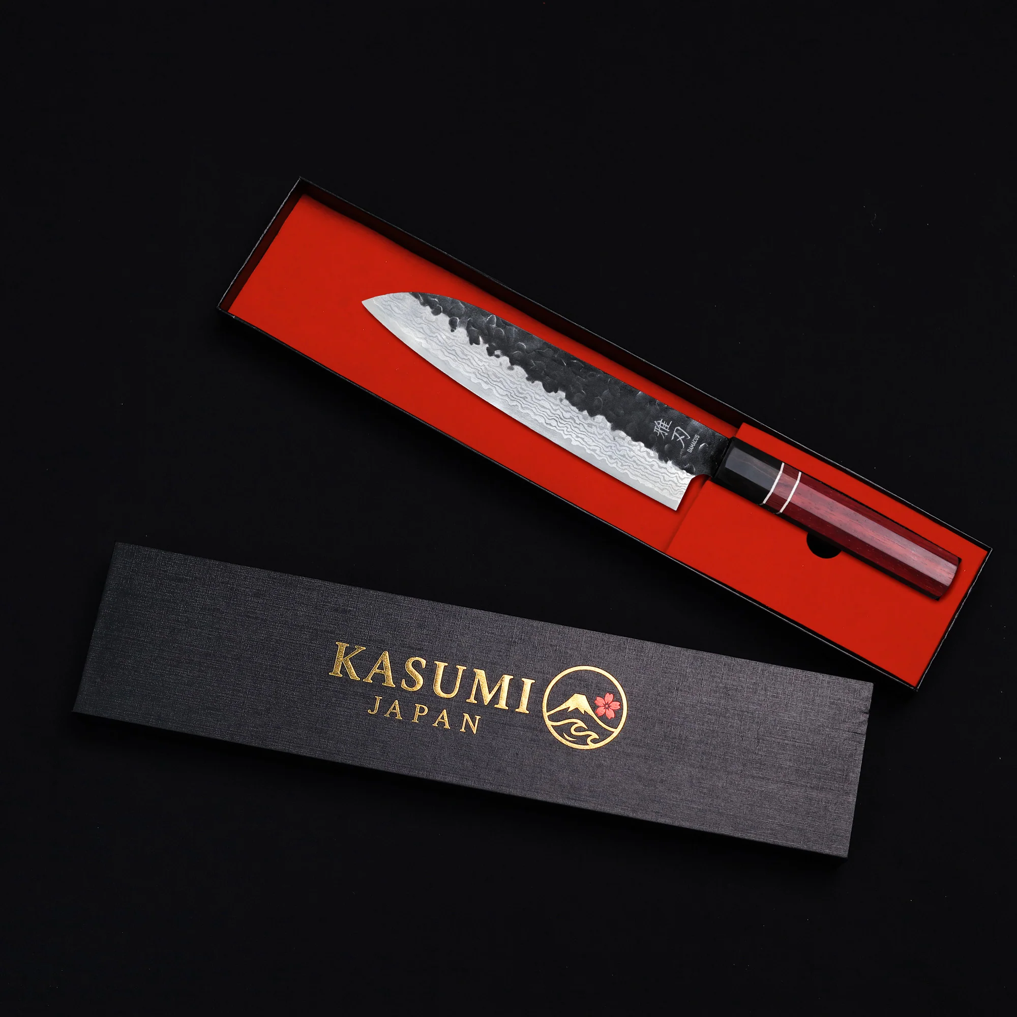 K06 Santoku Knife - Damascus Ebony Wood Handle - Image 7